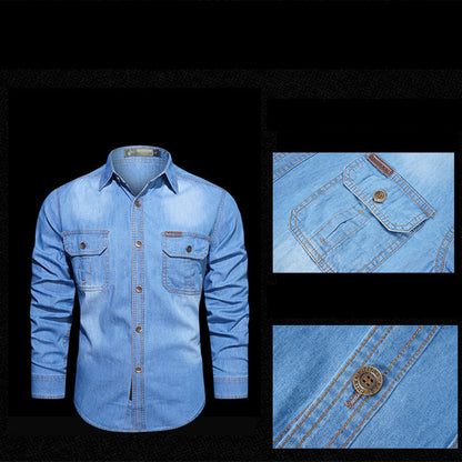 Langermet denimskjorte for menn i fritidsstil