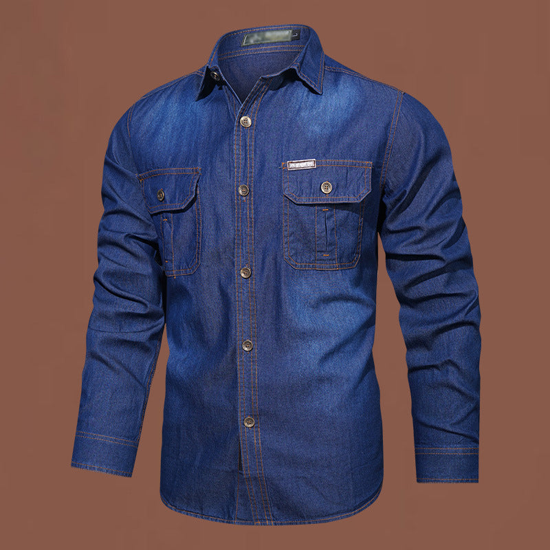Langermet denimskjorte for menn i fritidsstil