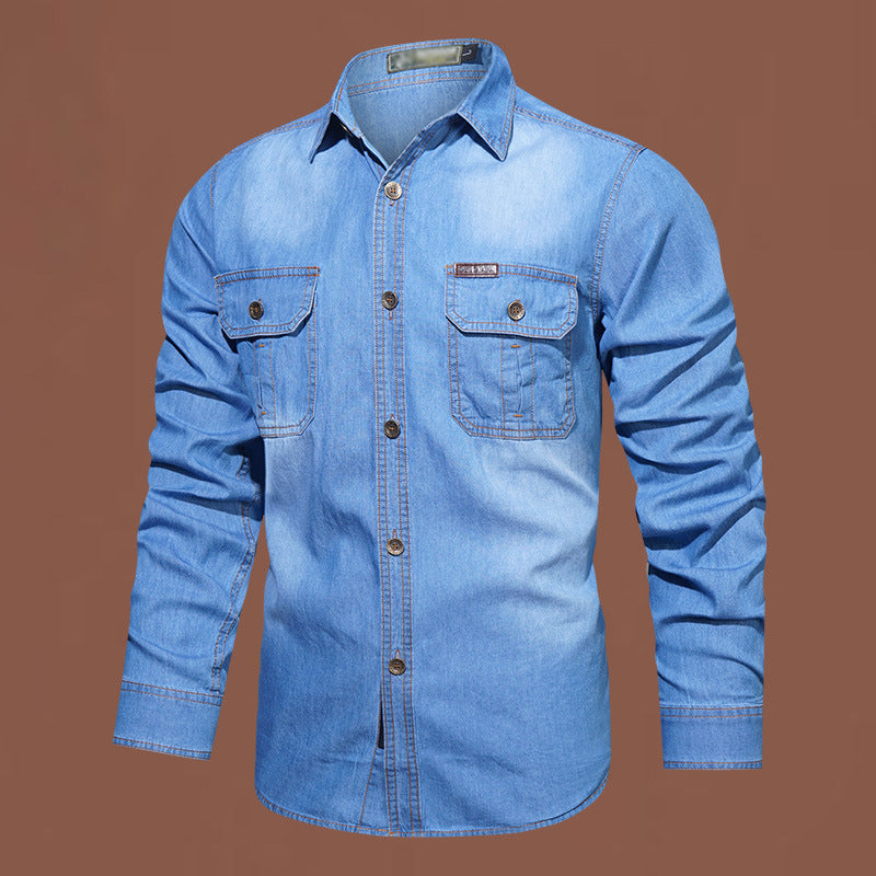 Langermet denimskjorte for menn i fritidsstil