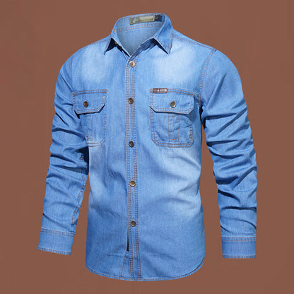 Langermet denimskjorte for menn i fritidsstil