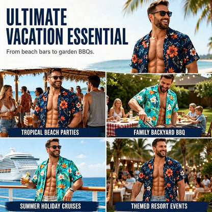🤣🌴 Skjorten som får alle til å le! Hawaiian-skjorte for menn med 3D-muskeltrykk | Morsomt sommerfestantrekk