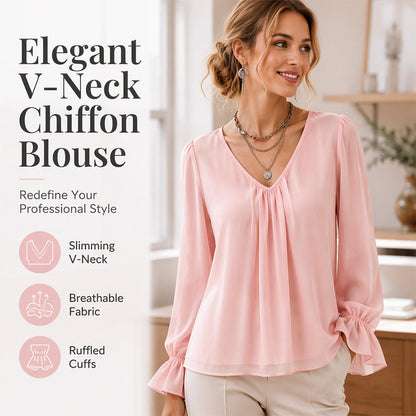 Elegant ensfarget bluse med V-hals for damer