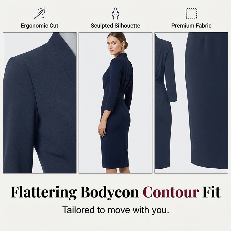 Elegant bodycon-kjole med stående krage og V-hals