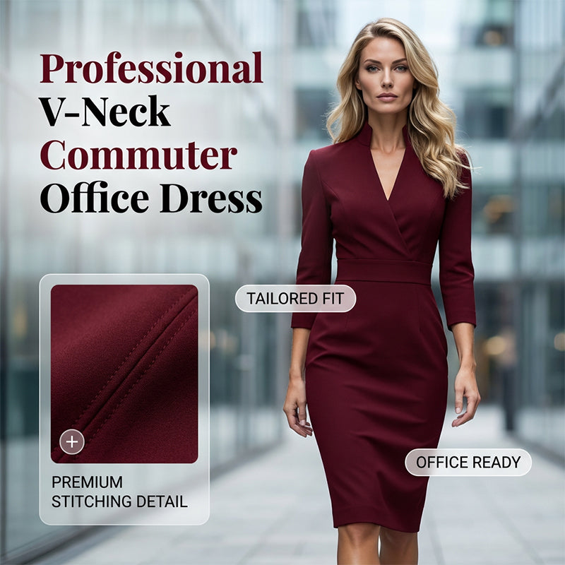 Elegant bodycon-kjole med stående krage og V-hals