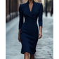 Elegant bodycon-kjole med stående krage og V-hals