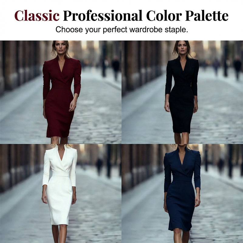 Elegant bodycon-kjole med stående krage og V-hals
