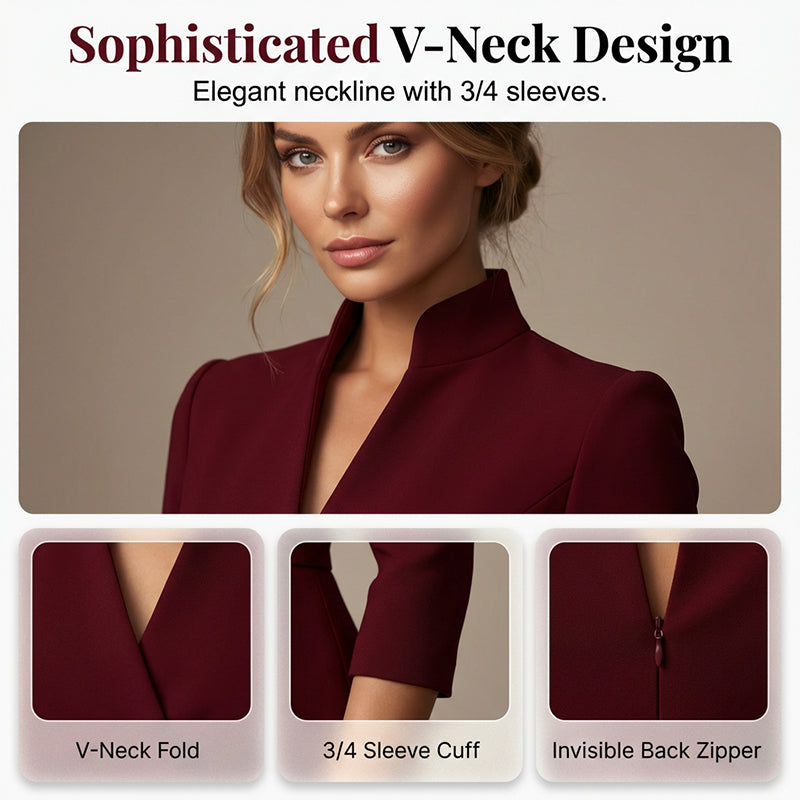 Elegant bodycon-kjole med stående krage og V-hals
