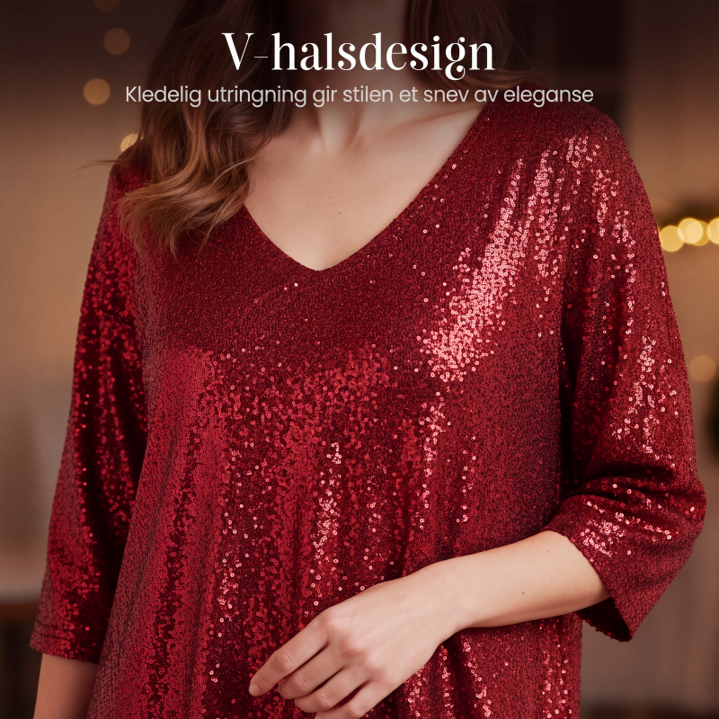 Kjole med V-hals og glitrende paljetter for kvinner