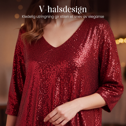 Kjole med V-hals og glitrende paljetter for kvinner