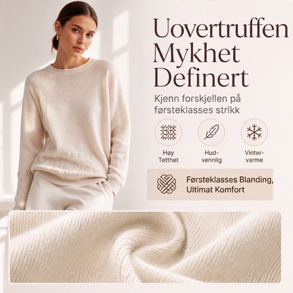 Damegenser med rund hals og kabelstrikk