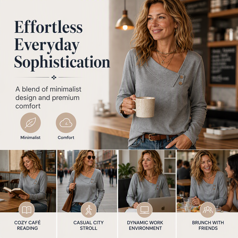 ✨Spesialtilbud: 50 % rabatt! Stilig asymmetrisk topp med V-hals for damer