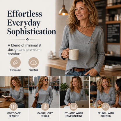 ✨Spesialtilbud: 50 % rabatt! Stilig asymmetrisk topp med V-hals for damer