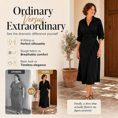 👗Midi-skjortekjole for damer med revers og lommer
