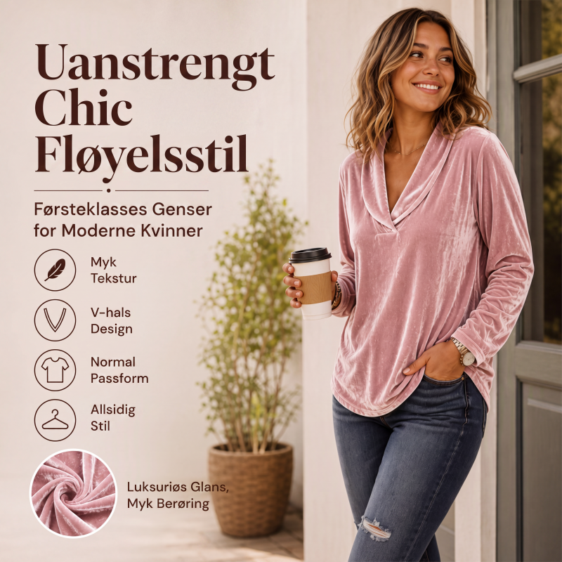 Elegant fløyels-topp med V-hals for kvinner