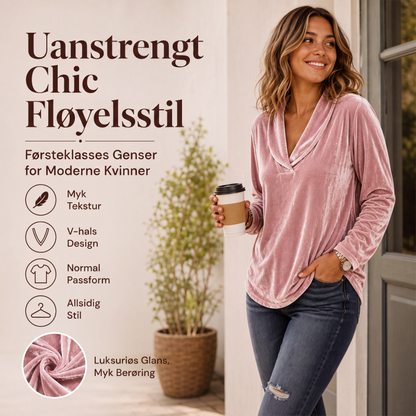 Elegant fløyels-topp med V-hals for kvinner