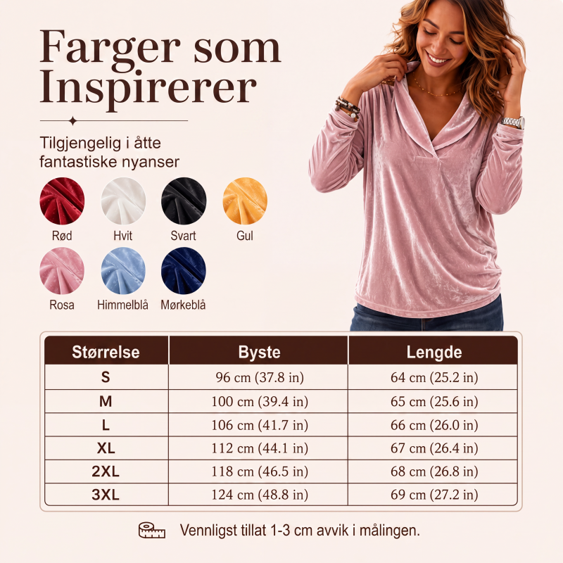 Elegant fløyels-topp med V-hals for kvinner