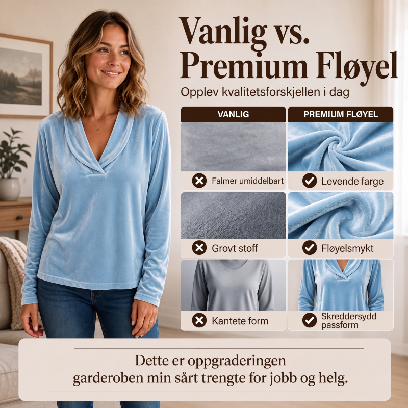 Elegant fløyels-topp med V-hals for kvinner