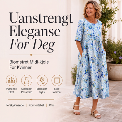 Kortermet trykt kjole for kvinner med lommer