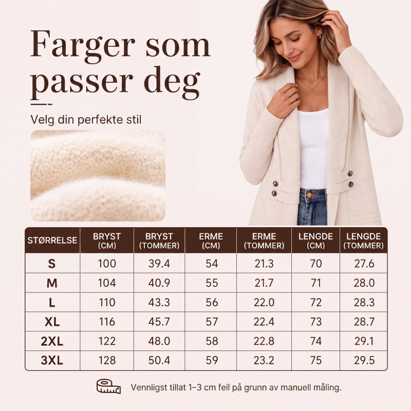 Dame-kauslig dobbeltspent strikket kardigan