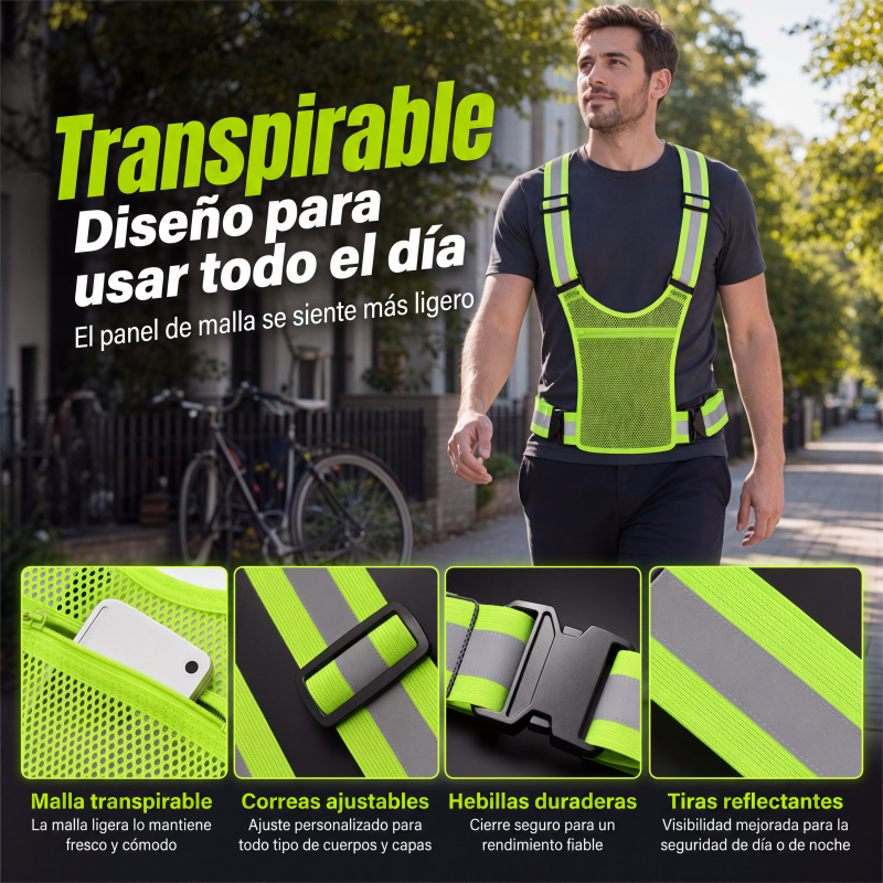 🦺✨ Refleksvest med høy synlighet – Praktisk lomme, behagelig passform og full sikkerhet for løping både dag og natt 🌙🏃‍♂️