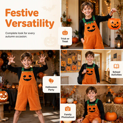 Halloween-overalls i kordfløyel for barn – shorts med seler og lommer