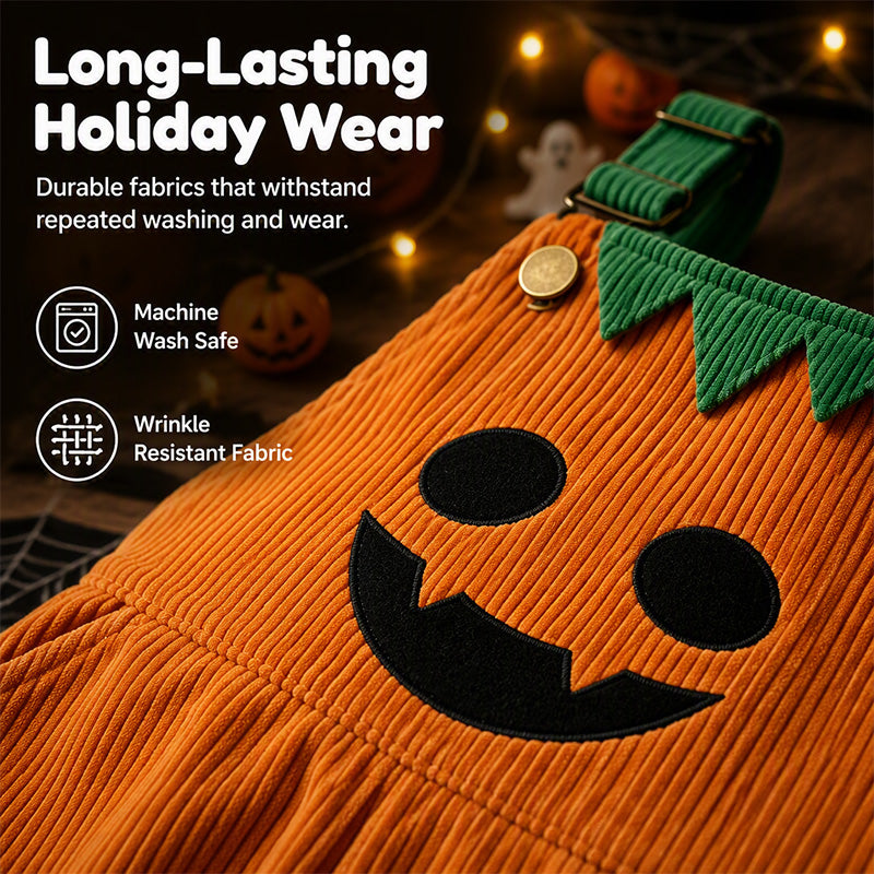 Halloween-overalls i kordfløyel for barn – shorts med seler og lommer
