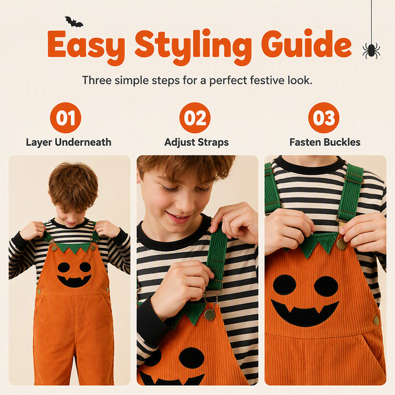 Halloween-overalls i kordfløyel for barn – shorts med seler og lommer