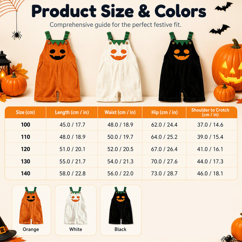Halloween-overalls i kordfløyel for barn – shorts med seler og lommer