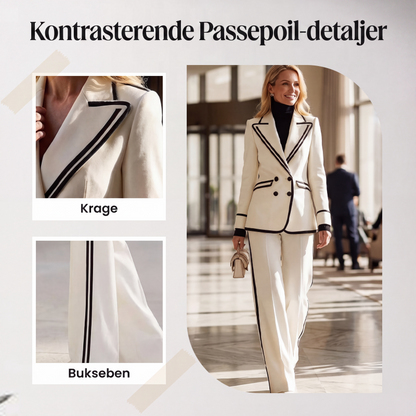 Dameblazer og -buksesett med kontrastkant