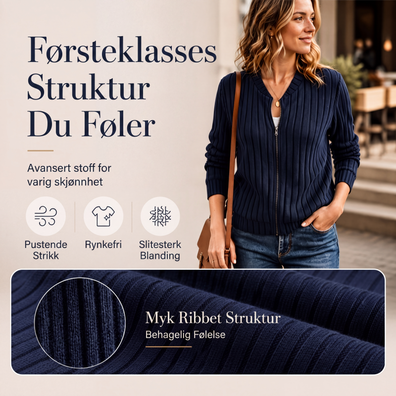 Ribbet strikket zip-up bomberjakke for kvinner
