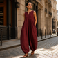 🌸Ermeløs jumpsuit med V-hals og vide ben for damer, med lommer