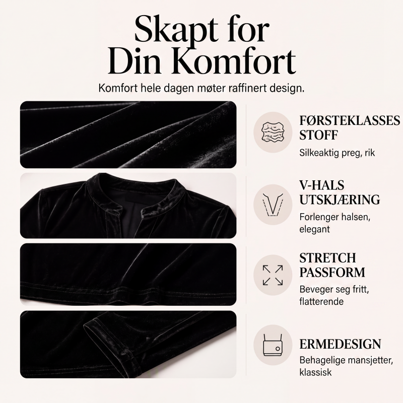 Elegant fløyels-topp med V-hals for kvinner