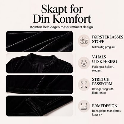Elegant fløyels-topp med V-hals for kvinner
