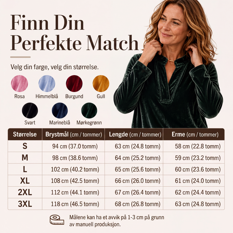 Elegant fløyels-topp med V-hals for kvinner