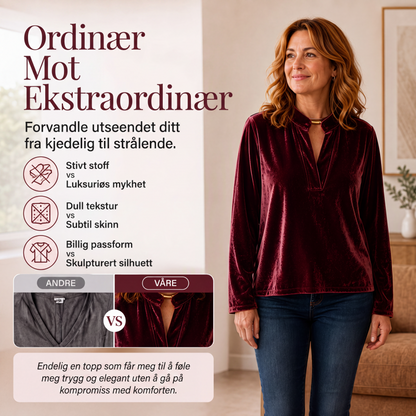 Elegant fløyels-topp med V-hals for kvinner
