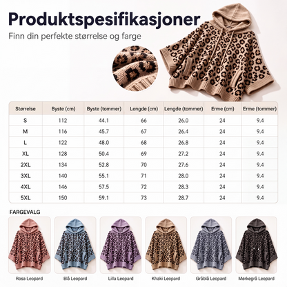 Strikket hettegenser for kvinner med leopardmønster
