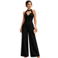 Elegant jumpsuit for kvinner med halterneck, blonder og plissert, vid ben
