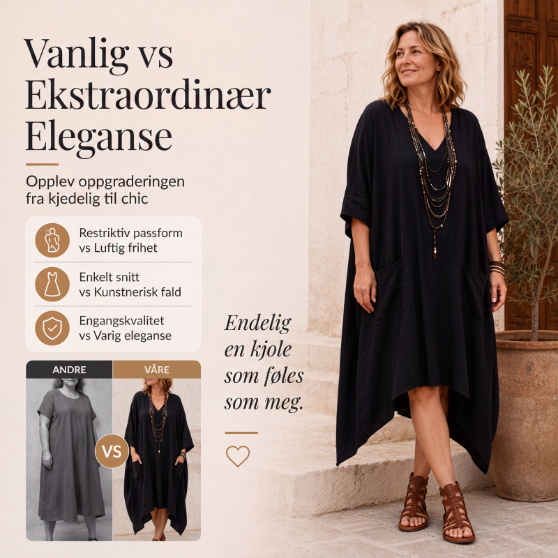 Løstsittende asymmetrisk kjole med V-hals for kvinner