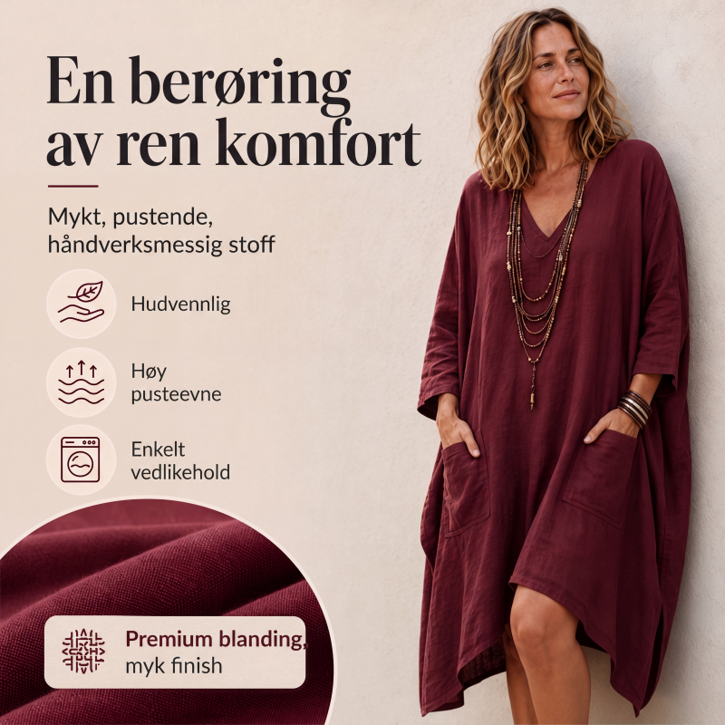 Løstsittende asymmetrisk kjole med V-hals for kvinner