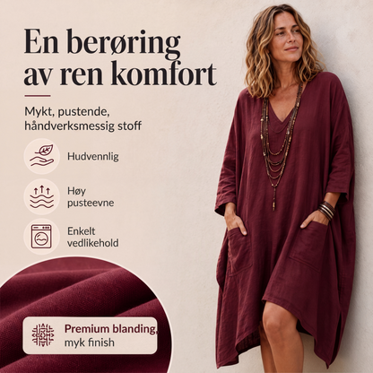 Løstsittende asymmetrisk kjole med V-hals for kvinner