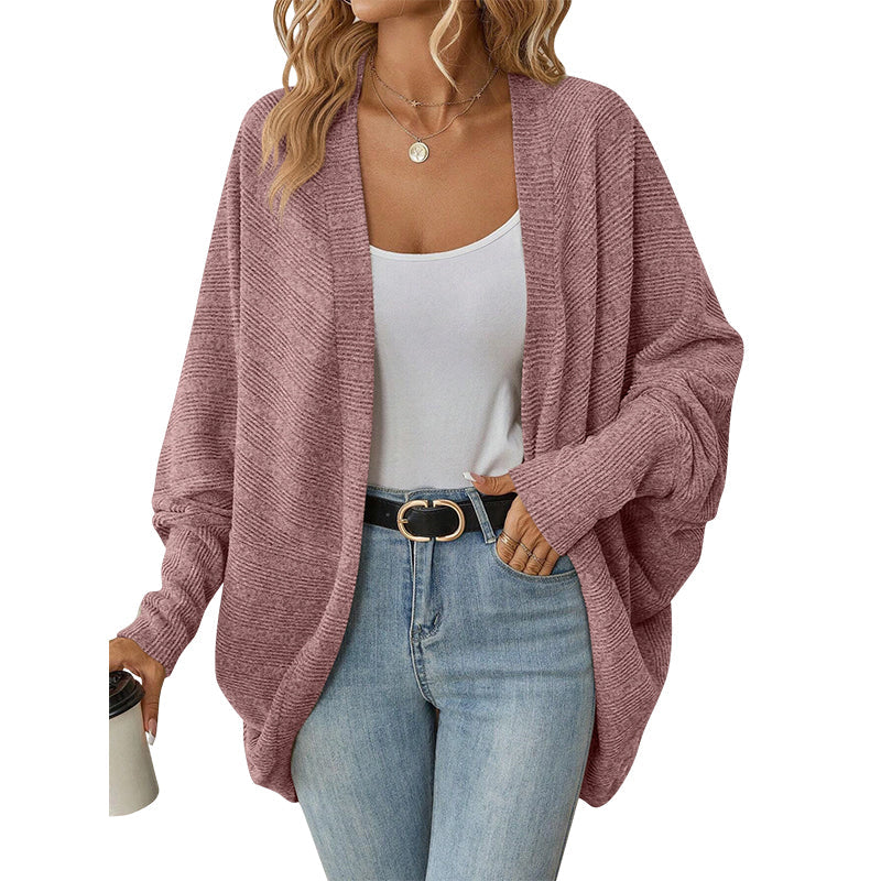 Løstsittende batvinget strikket cardigan for kvinner