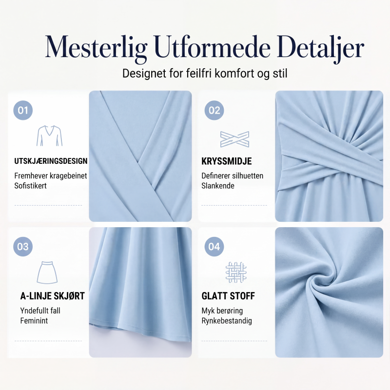 Elegant midi-kjole med V-hals for kvinner