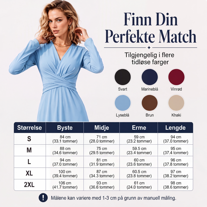 Elegant midi-kjole med V-hals for kvinner