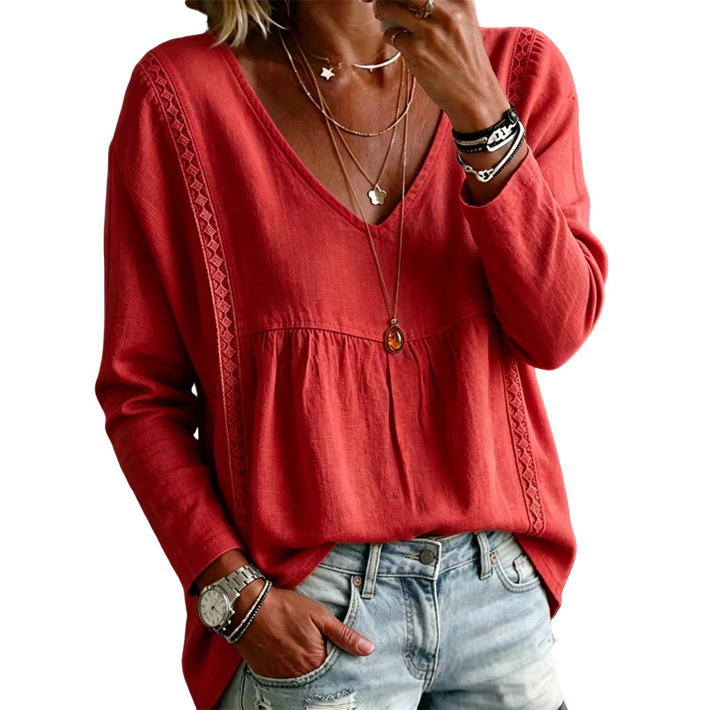 Dame casual V-hals langermet bluse