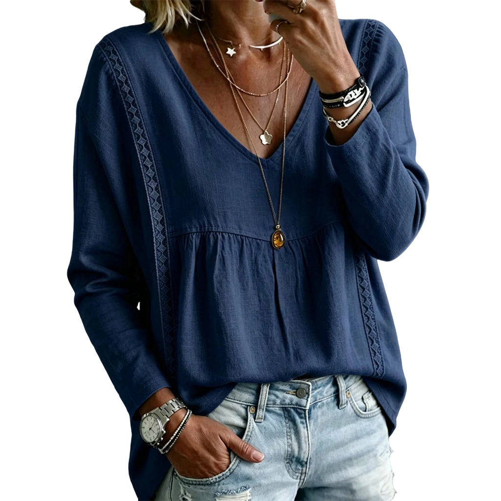 Dame casual V-hals langermet bluse