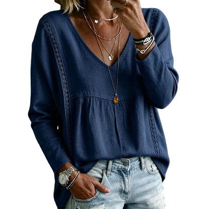 Dame casual V-hals langermet bluse