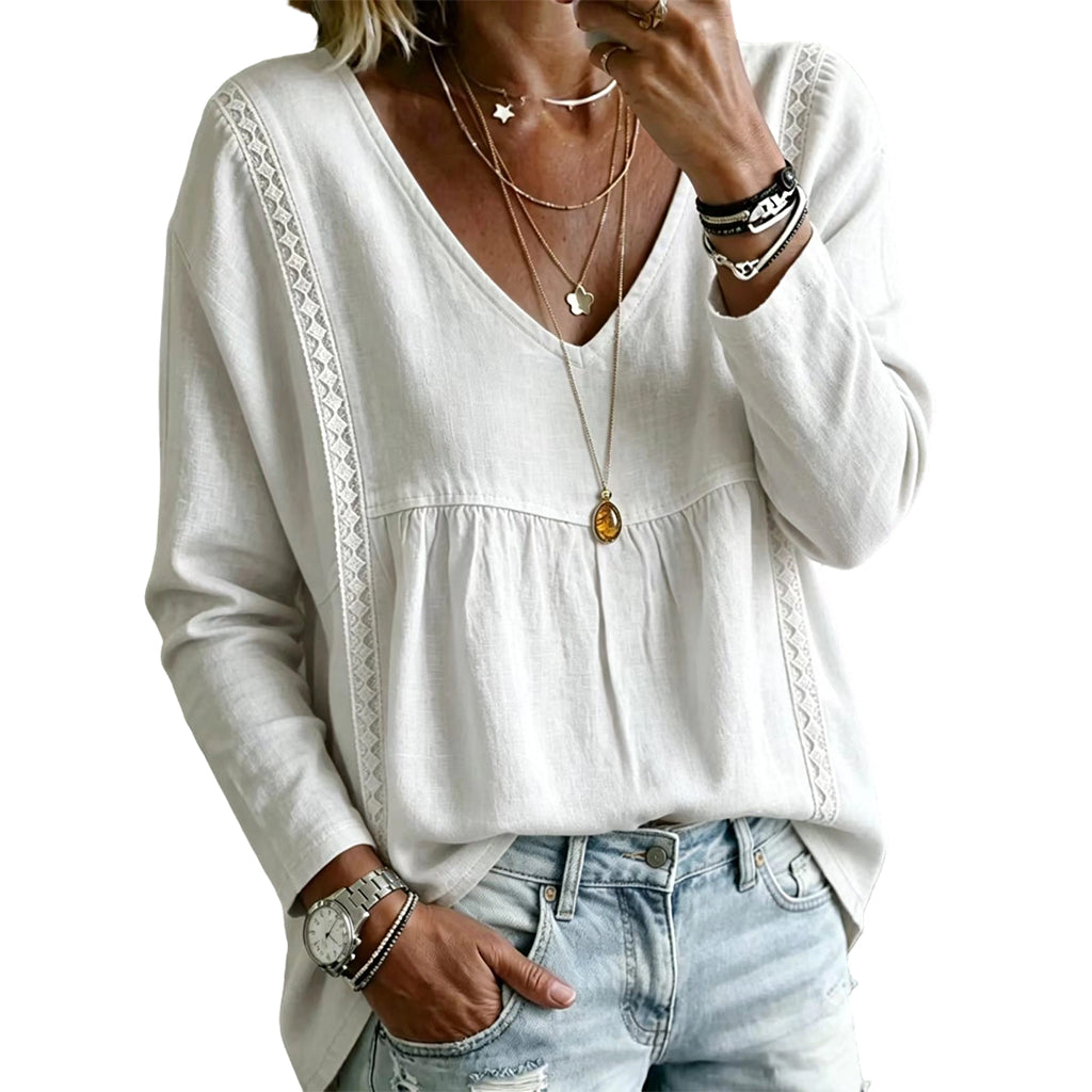 Dame casual V-hals langermet bluse