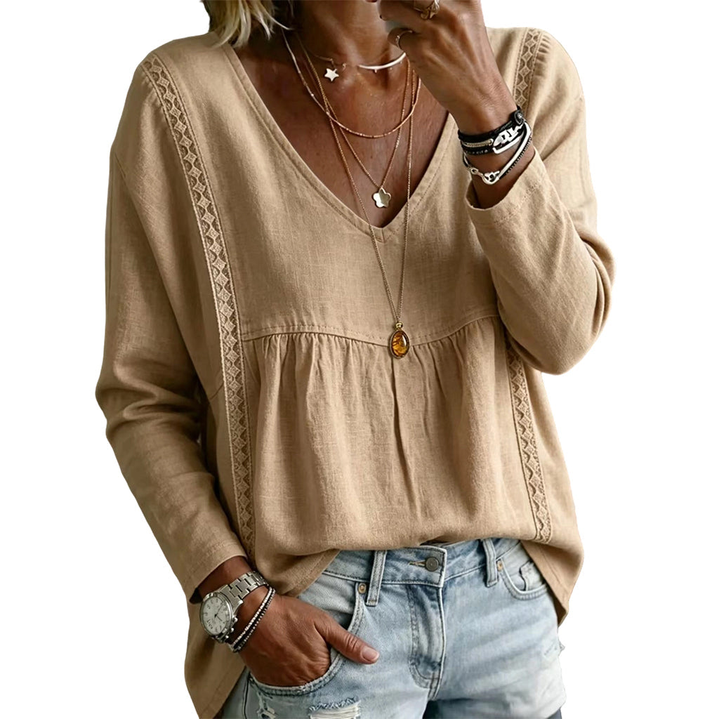 Dame casual V-hals langermet bluse