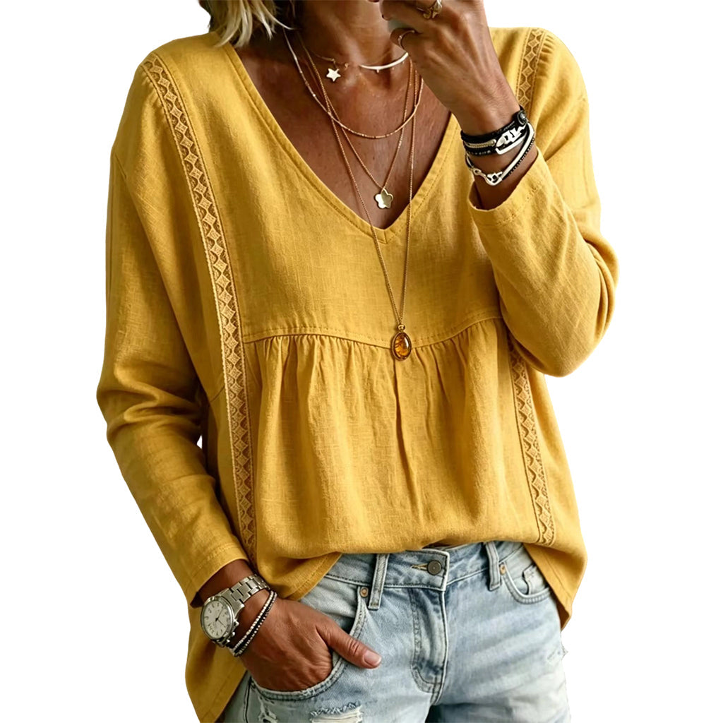 Dame casual V-hals langermet bluse