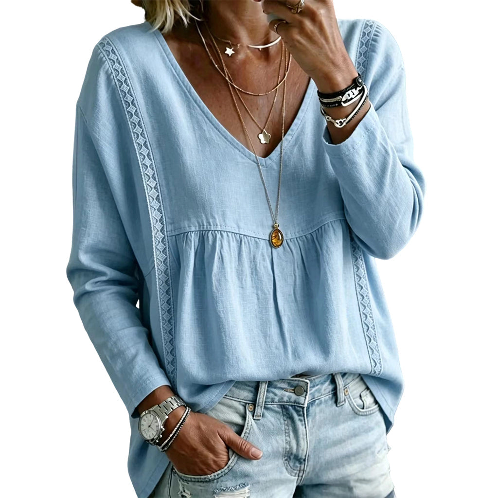 Dame casual V-hals langermet bluse